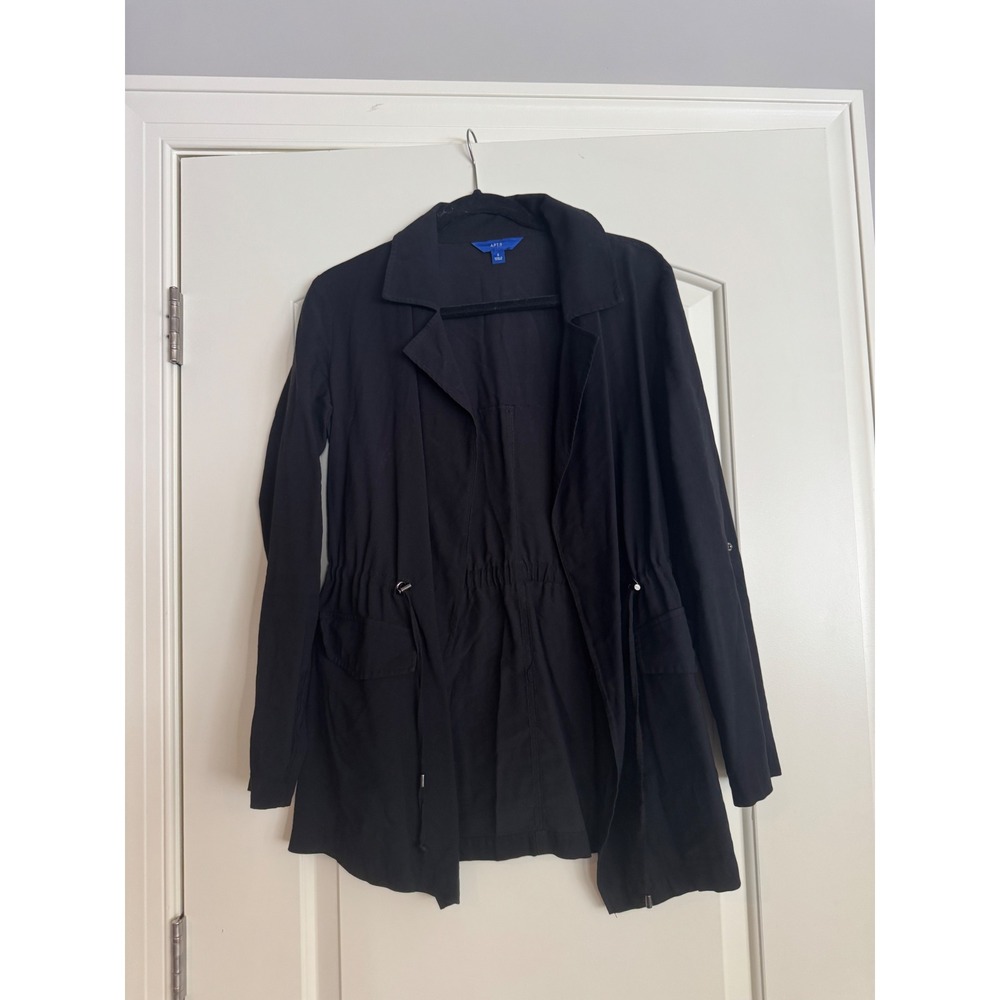 APT.9 Black Utility Jacket Drawstring Waist Roll Tab Sleeves Women's Size S